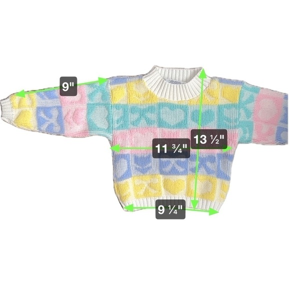 Vintage Go Nitty Long Sleeve Sweater Girls S White Multi Hearts Bows Flower - Picture 5 of 5